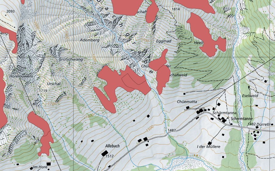 swisstopo national map showing the protected perimeter of Ademberg (Dry meadow)