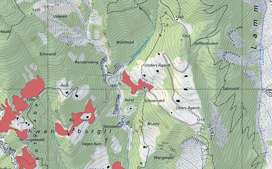 Carte nationale swisstopo avec le périmètre protégé de Ägerdi (Prairie sèche)