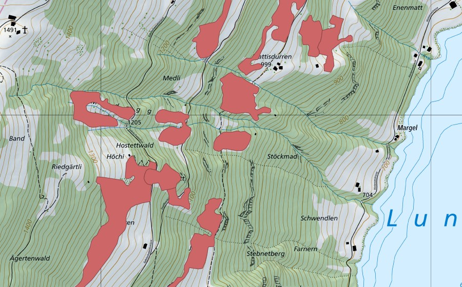 Landeskarte swisstopo mit dem Schutzperimeter von Ägerten (Trockenwiese)
