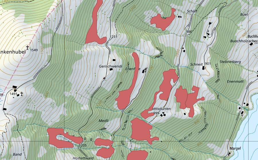 Carte nationale swisstopo avec le périmètre protégé de Ägerten (Prairie sèche)