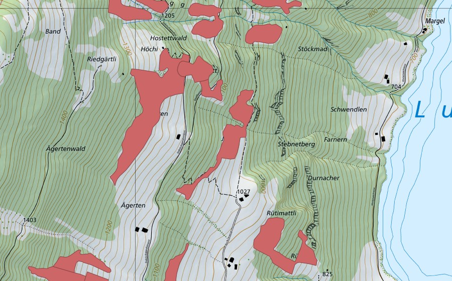 Carte nationale swisstopo avec le périmètre protégé de Ägerten (Prairie sèche)