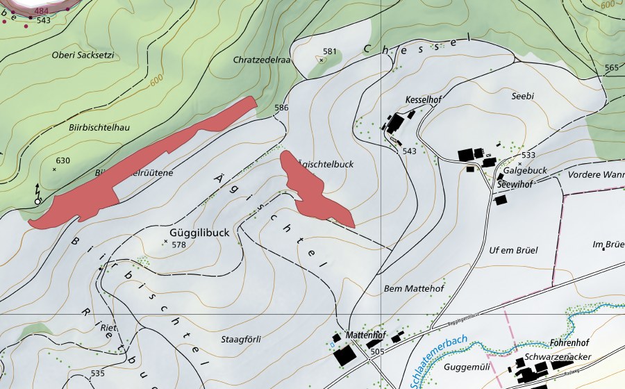 Carte nationale swisstopo avec le périmètre protégé de Ägistel (Prairie sèche)