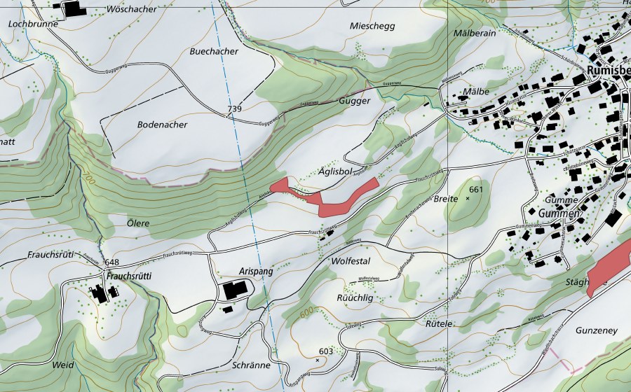 Carte nationale swisstopo avec le périmètre protégé de Äglisbol (Prairie sèche)