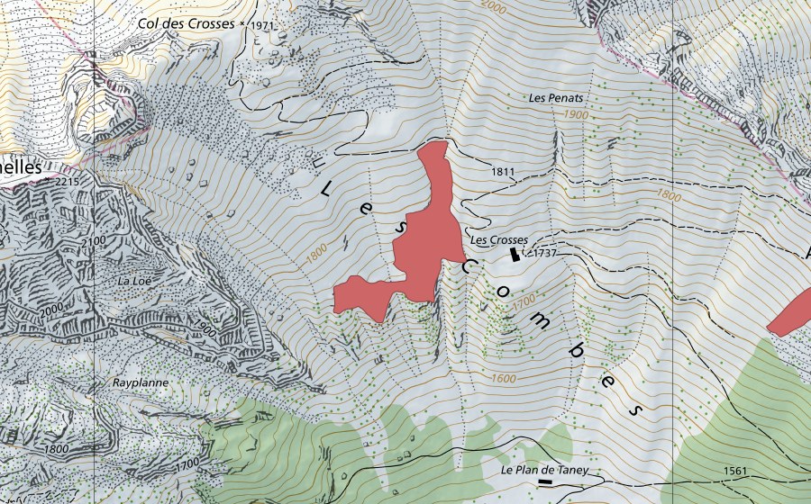 Carte nationale swisstopo avec le périmètre protégé de Alamont (Prairie sèche)