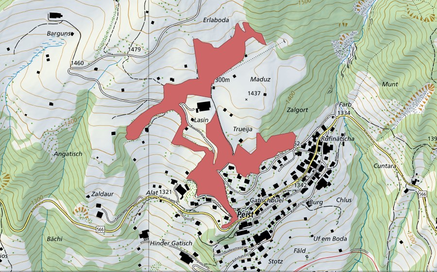 Carte nationale swisstopo avec le périmètre protégé de Alat (Prairie sèche)