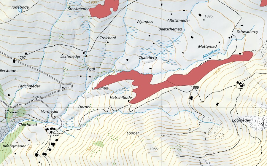 Landeskarte swisstopo mit dem Schutzperimeter von Albristmeder (Trockenwiese)