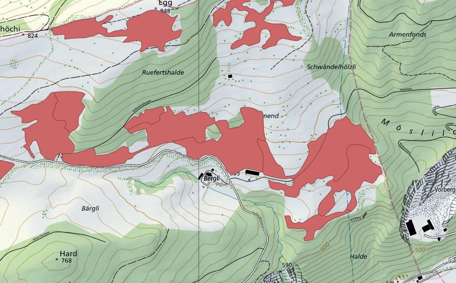 swisstopo national map showing the protected perimeter of Allmend (Dry meadow)