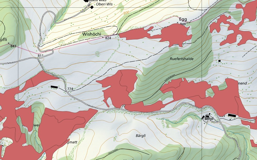 Carte nationale swisstopo avec le périmètre protégé de Allmend (Prairie sèche)