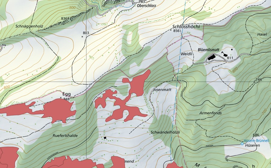 Carte nationale swisstopo avec le périmètre protégé de Allmend (Prairie sèche)