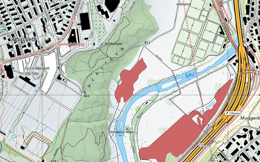 Landeskarte swisstopo mit dem Schutzperimeter von Allmend (Trockenwiese)