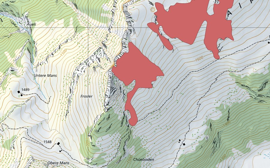 Landeskarte swisstopo mit dem Schutzperimeter von Alp Sigel (Trockenwiese)
