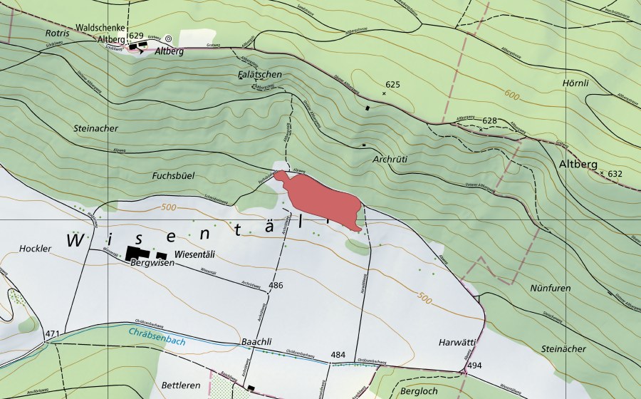 Carte nationale swisstopo avec le périmètre protégé de Alp (Prairie sèche)
