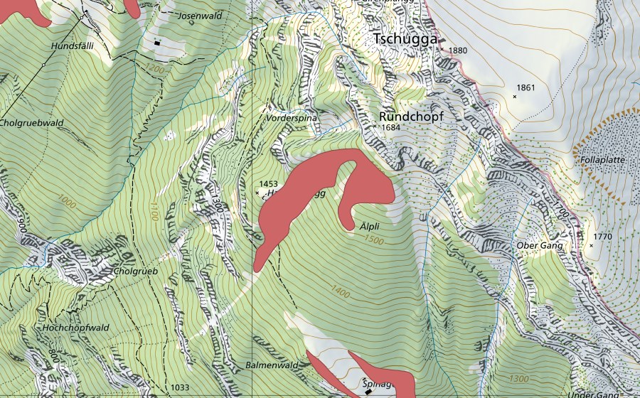 Carte nationale swisstopo avec le périmètre protégé de Älpeli (Prairie sèche)