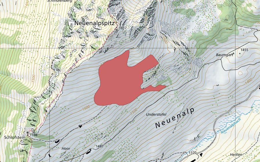 Carte nationale swisstopo avec le périmètre protégé de Alplichopf (Prairie sèche)