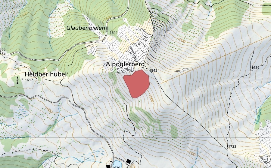 Carte nationale swisstopo avec le périmètre protégé de Alpoglerberg (Prairie sèche)