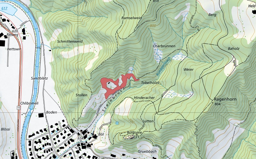Landeskarte swisstopo mit dem Schutzperimeter von Alt Landenberg (Trockenwiese)