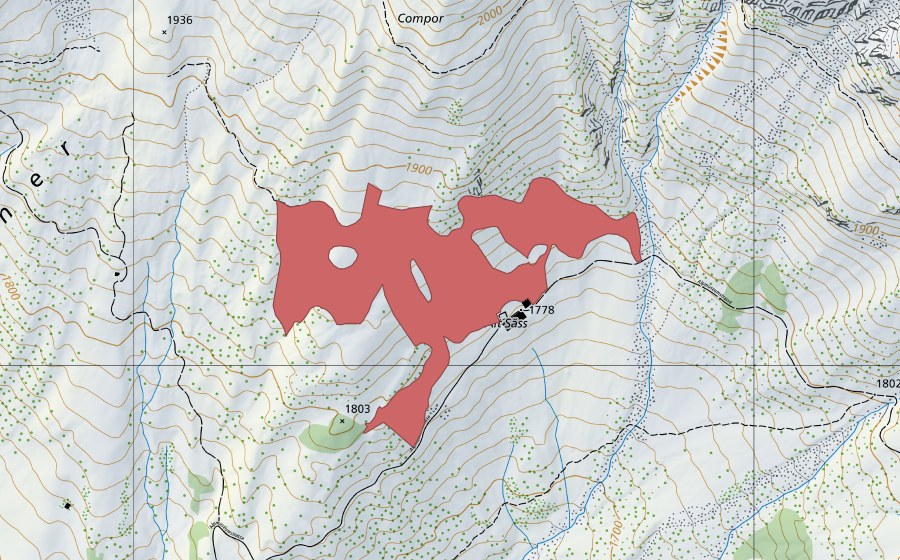 Carte nationale swisstopo avec le périmètre protégé de Alt Säss (Prairie sèche)