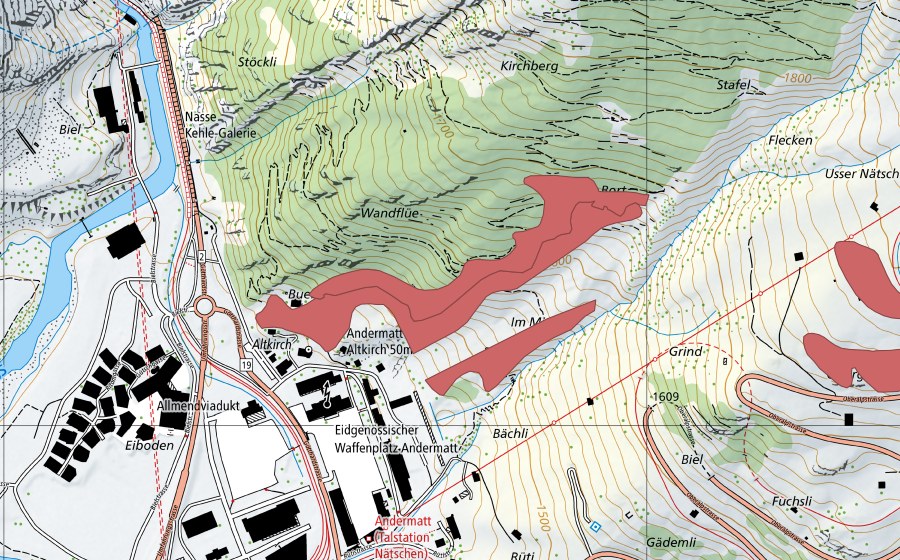 Carte nationale swisstopo avec le périmètre protégé de Altchilch (Prairie sèche)