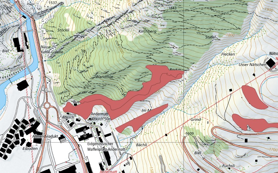 Carte nationale swisstopo avec le périmètre protégé de Altchilch (Prairie sèche)