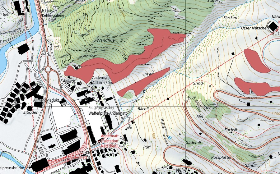 Carte nationale swisstopo avec le périmètre protégé de Altchilch (Prairie sèche)