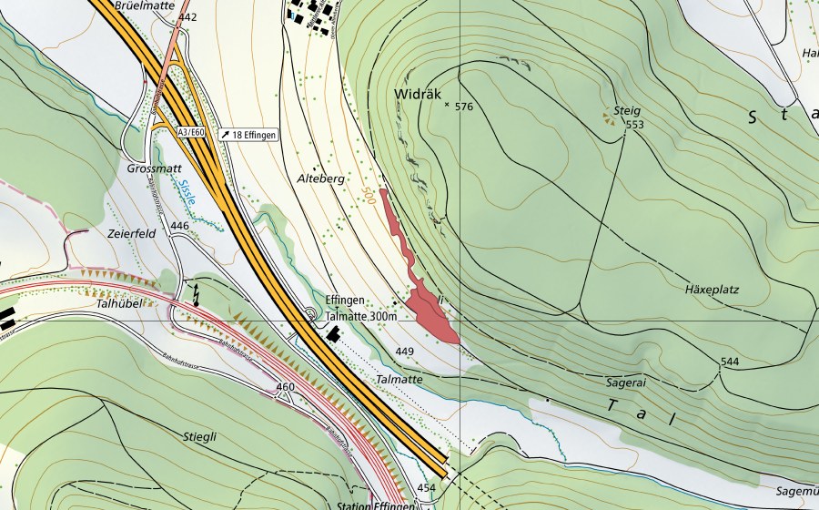 Carte nationale swisstopo avec le périmètre protégé de Altenberg (Prairie sèche)