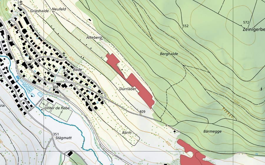 Carte nationale swisstopo avec le périmètre protégé de Altenberg (Prairie sèche)