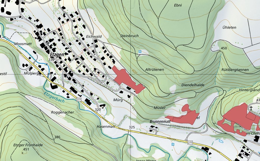 Landeskarte swisstopo mit dem Schutzperimeter von Altrüti (Trockenwiese)