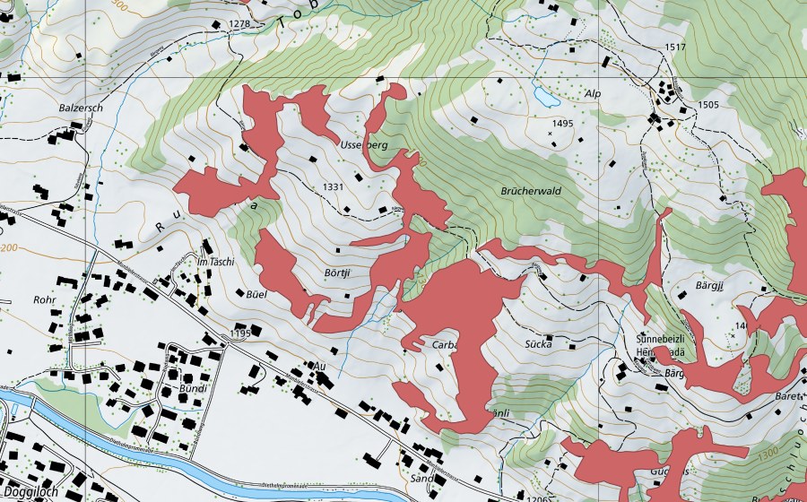 Carte nationale swisstopo avec le périmètre protégé de Am Berg (Prairie sèche)