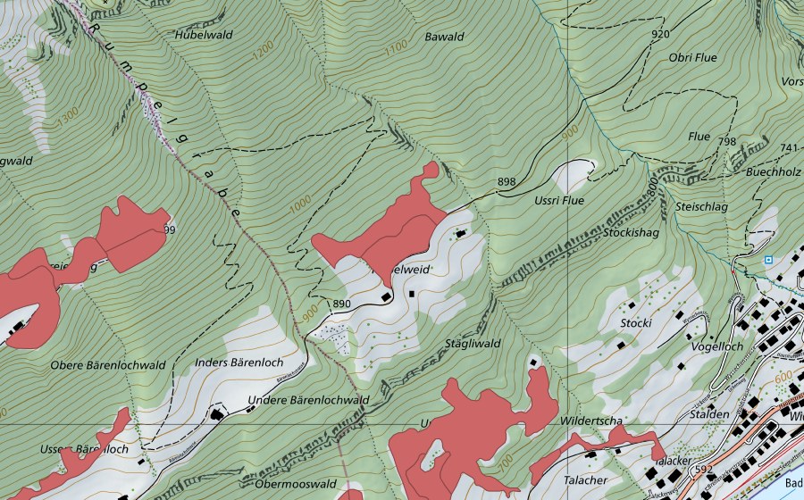 Carte nationale swisstopo avec le périmètre protégé de Am Hubel (Prairie sèche)