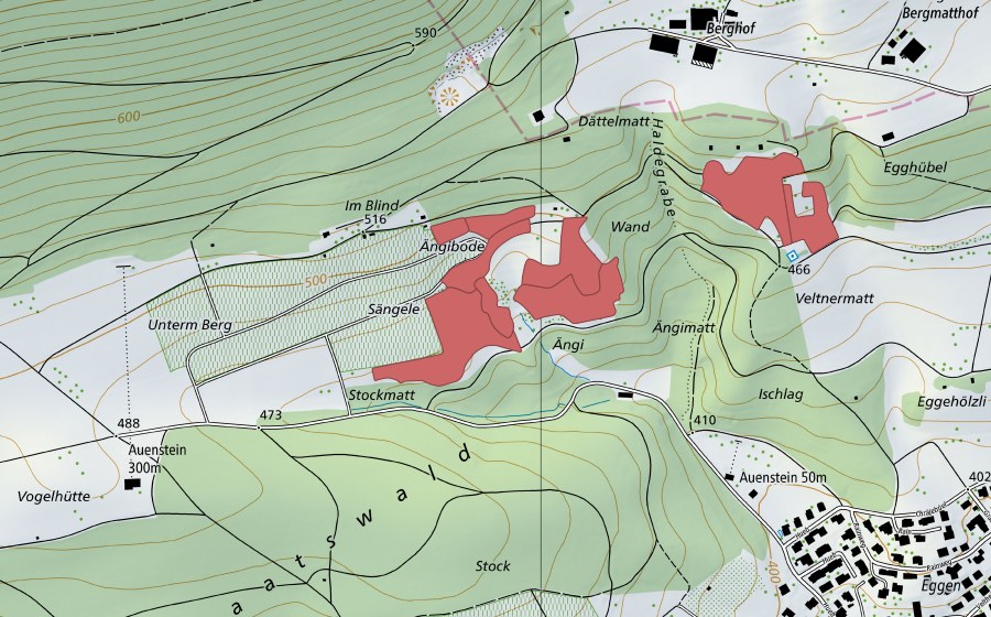 Carte nationale swisstopo avec le périmètre protégé de Ängi (Prairie sèche)