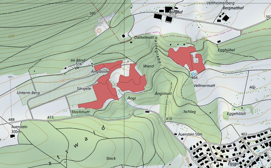 Carte nationale swisstopo avec le périmètre protégé de Ängi (Prairie sèche)