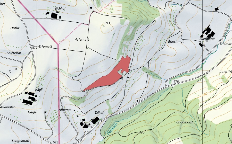 Carte nationale swisstopo avec le périmètre protégé de Ärfematt (Prairie sèche)