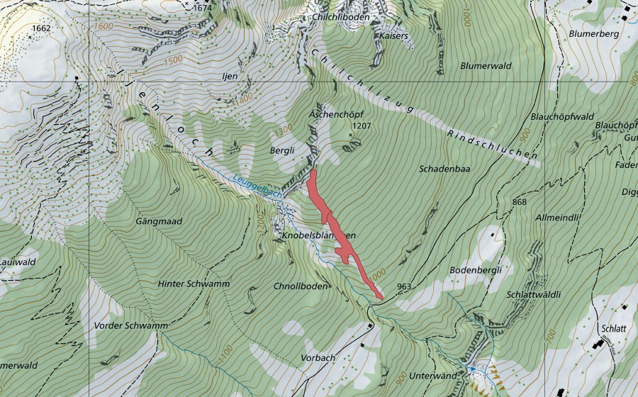 Carte nationale swisstopo avec le périmètre protégé de Äschenchöpf (Prairie sèche)