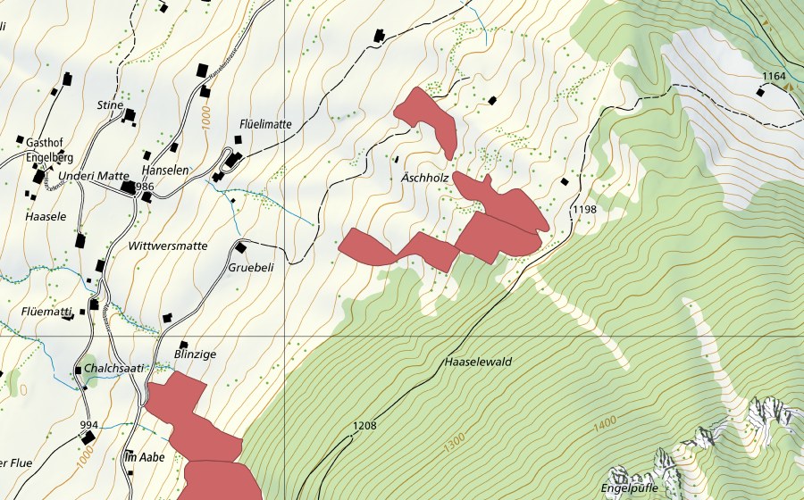 Carte nationale swisstopo avec le périmètre protégé de Äschholz (Prairie sèche)