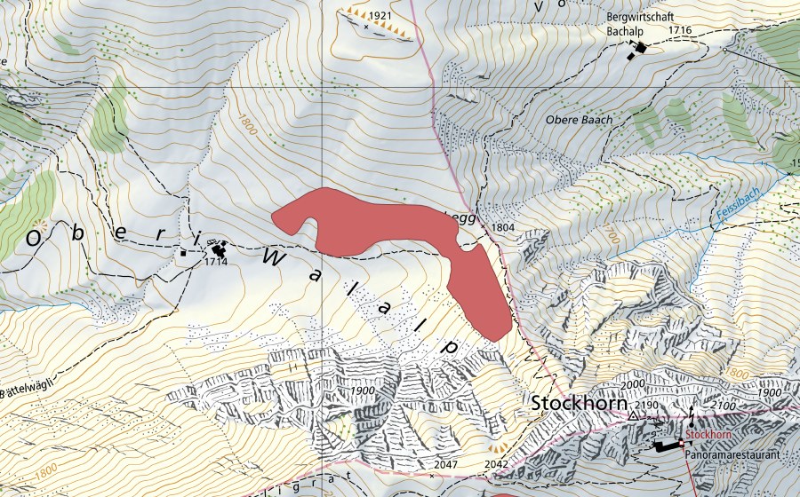 swisstopo national map showing the protected perimeter of Baachegg (Dry meadow)