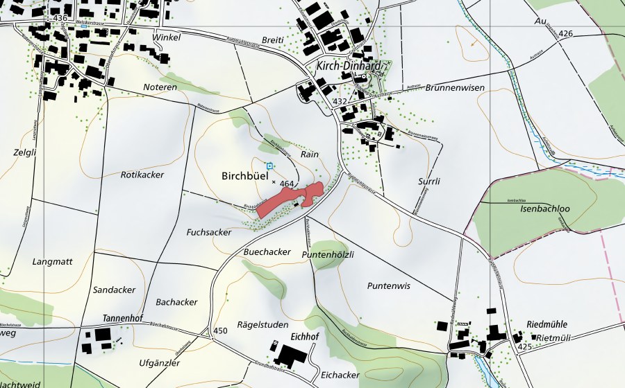 Landeskarte swisstopo mit dem Schutzperimeter von Bachacker (Trockenwiese)