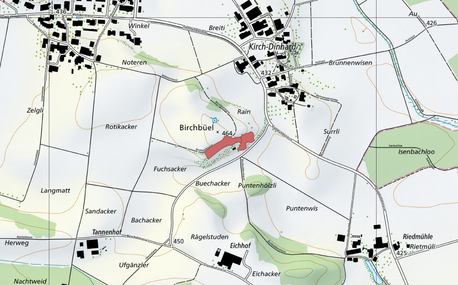 Carte nationale swisstopo avec le périmètre protégé de Bachacker (Prairie sèche)