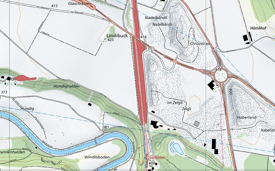 swisstopo national map showing the protected perimeter of Bahndamm Chrützstrass (Dry meadow)