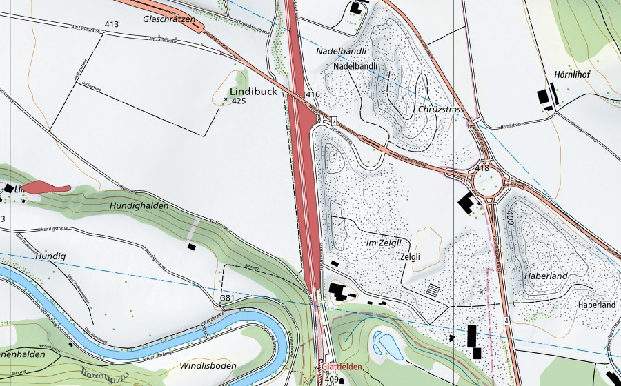 Carte nationale swisstopo avec le périmètre protégé de Bahndamm Chrützstrass (Prairie sèche)