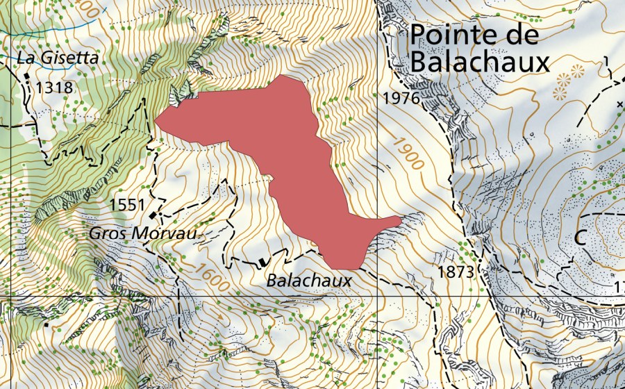 Carte nationale swisstopo avec le périmètre protégé de Balachaux (Prairie sèche)