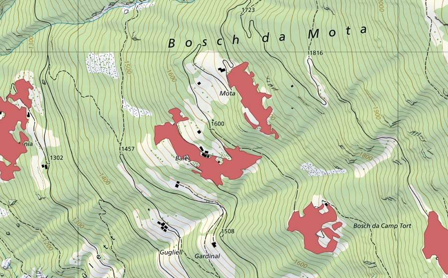 Carte nationale swisstopo avec le périmètre protégé de Balegna (Prairie sèche)
