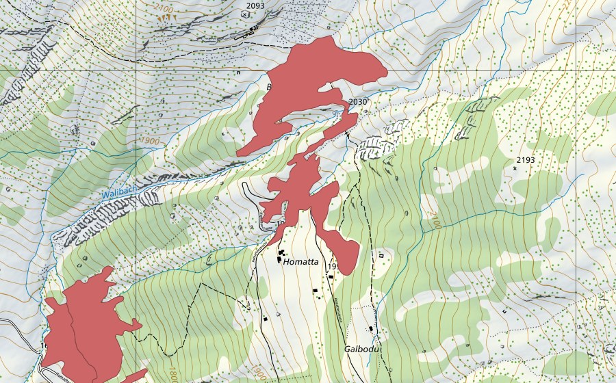 Carte nationale swisstopo avec le périmètre protégé de Balma (Prairie sèche)