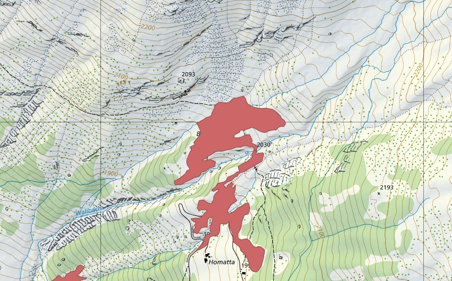 Landeskarte swisstopo mit dem Schutzperimeter von Balma (Trockenwiese)