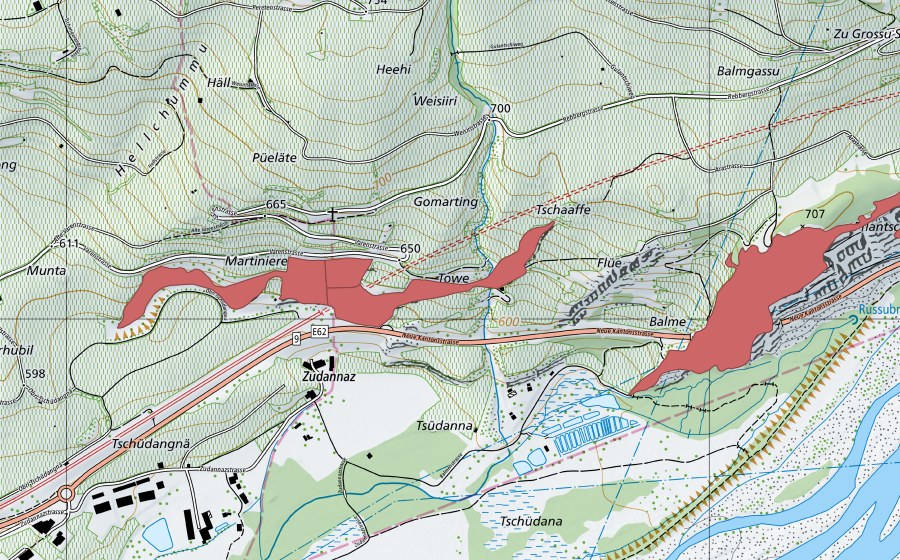 Carte nationale swisstopo avec le périmètre protégé de Balme (Prairie sèche)