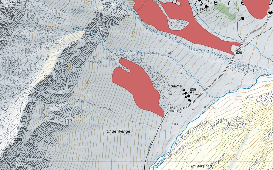 Landeskarte swisstopo mit dem Schutzperimeter von Balme (Trockenwiese)