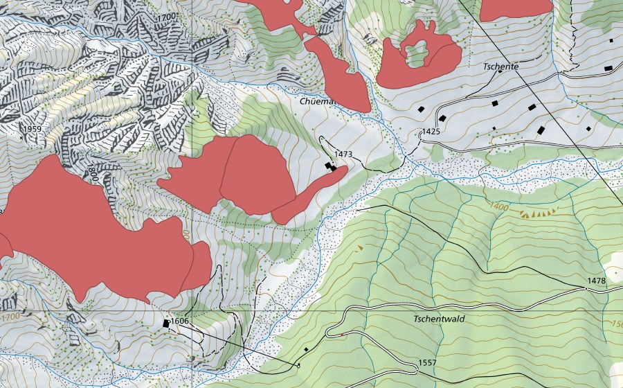 Carte nationale swisstopo avec le périmètre protégé de Bälmetsch (Prairie sèche)