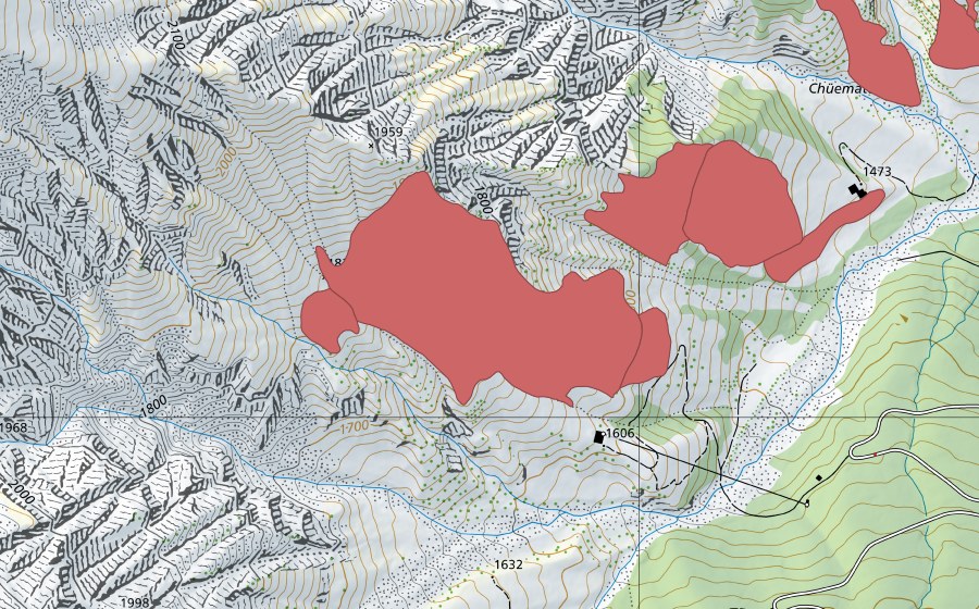 Carte nationale swisstopo avec le périmètre protégé de Bälmetsch (Prairie sèche)