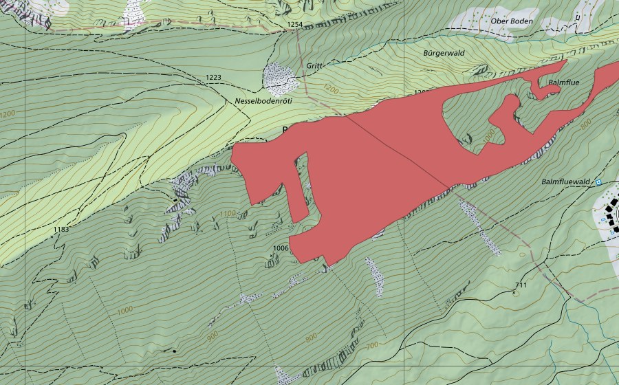 Landeskarte swisstopo mit dem Schutzperimeter von Balmflue (Trockenwiese)