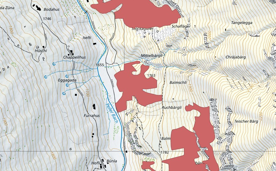 Carte nationale swisstopo avec le périmètre protégé de Balmschli (Prairie sèche)