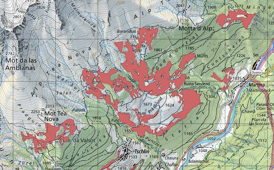 Landeskarte swisstopo mit dem Schutzperimeter von Balsarom (Trockenwiese)